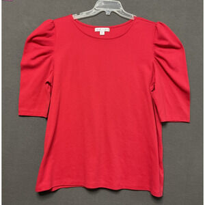 Lilac Bloom Red Puff Sleeve Top 2XL Ruched Shoulders Pullover 80's Style